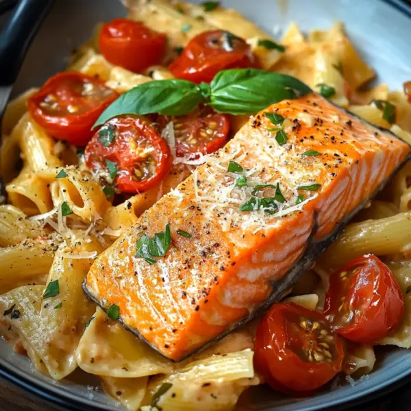 Ofen-Lachs-Pasta mit Tomaten