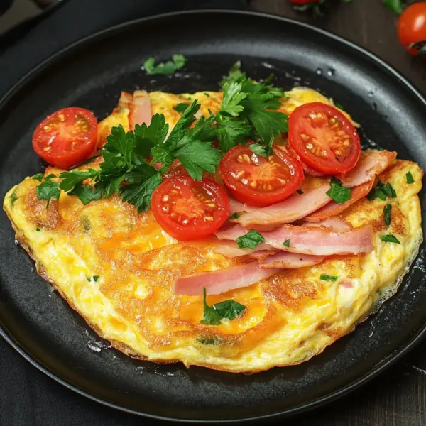 Omelette mit Schinken, Käse und Tomaten