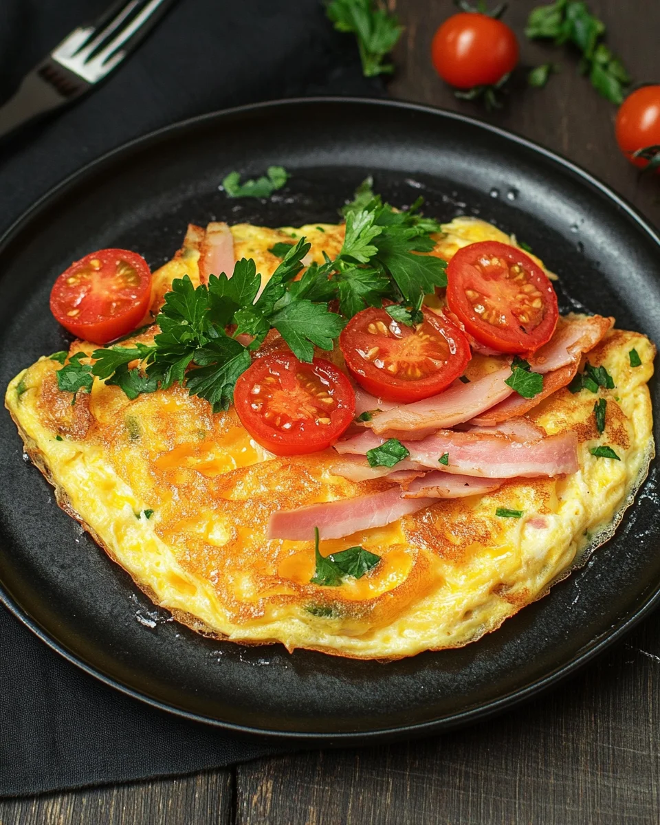 Omelette mit Schinken, K&auml;se und Tomaten
