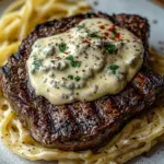 Pikantes Steak Gorgonzola Alfredo mit cremiger Parmesan-So&szlig;e