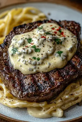 Pikantes Steak Gorgonzola Alfredo mit cremiger Parmesan-Soße