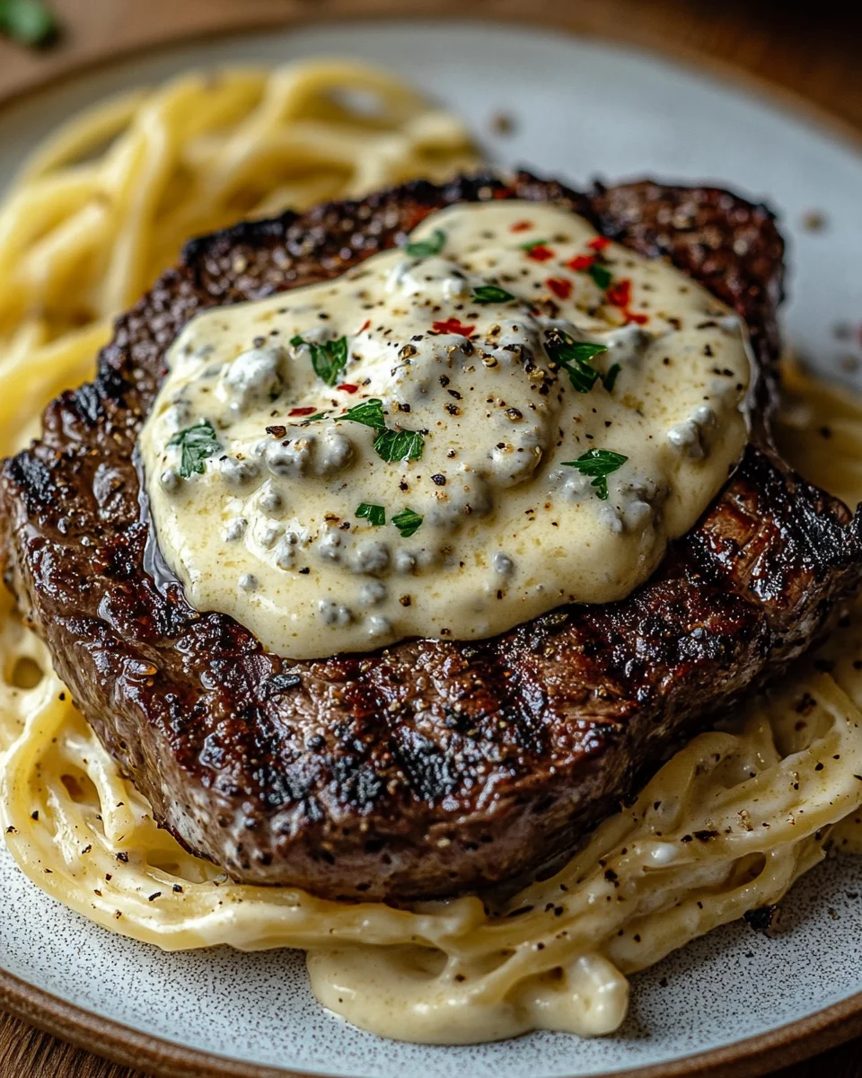 Pikantes Steak Gorgonzola Alfredo mit cremiger Parmesan-So&szlig;e