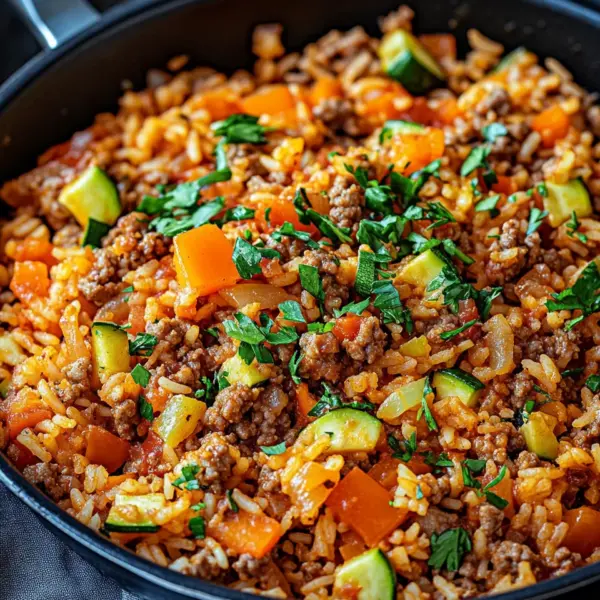 Reis-Hackfleisch-Pfanne mit Ajvar und Gemüse