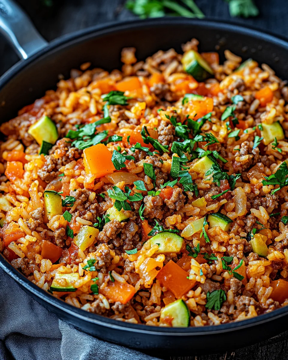 Reis-Hackfleisch-Pfanne mit Ajvar und Gem&uuml;se