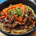 Reisnudeln mit Rindfleisch, Sojasauce und Gem&uuml;se