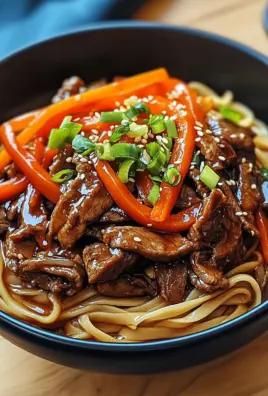 Reisnudeln mit Rindfleisch, Sojasauce und Gemüse