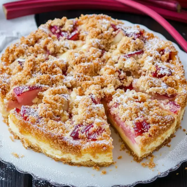 Rhabarber-Cheesecake mit Streuseln