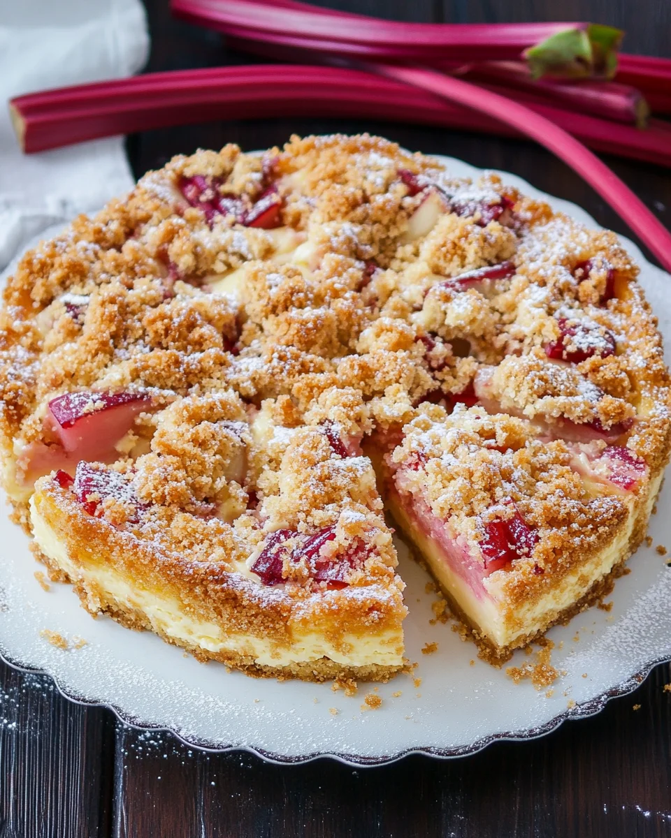 Rhabarber-Cheesecake mit Streuseln