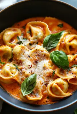 Tortellini mit Tomaten-Sahnesoße, Käse und Basilikum