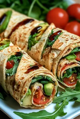 Vegetarische Wrap-Röllchen mit Rucola und Tomaten