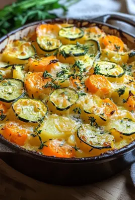 Vegetarischer Kartoffelauflauf mit Zucchini, Karotten und Zwiebeln