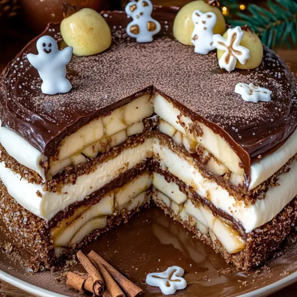 Weihnachtstorte mit Äpfeln und Schokolade