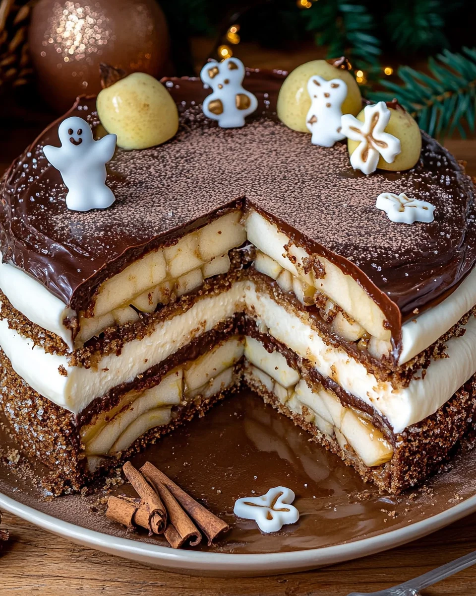 Weihnachtstorte mit Äpfeln und Schokolade