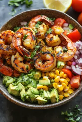 Gegrillte Garnelen Bowl mit Avocado Mais-Salsa & Cremiger Sauce
