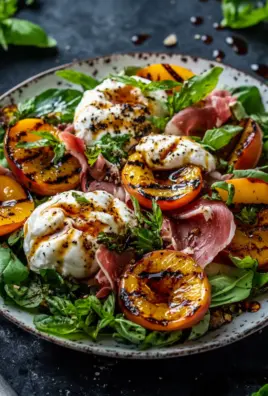 Gegrillter Nektarinen-Burrata-Prosciutto-Salat