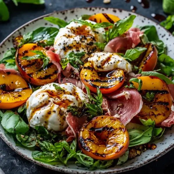 Gegrillter Nektarinen-Burrata-Prosciutto-Salat