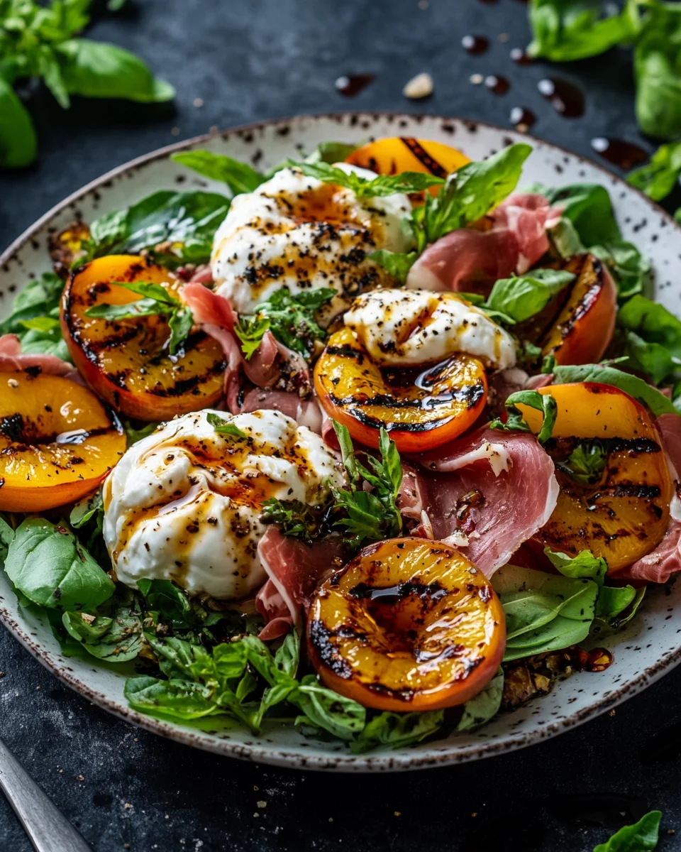 Gegrillter Nektarinen-Burrata-Prosciutto-Salat