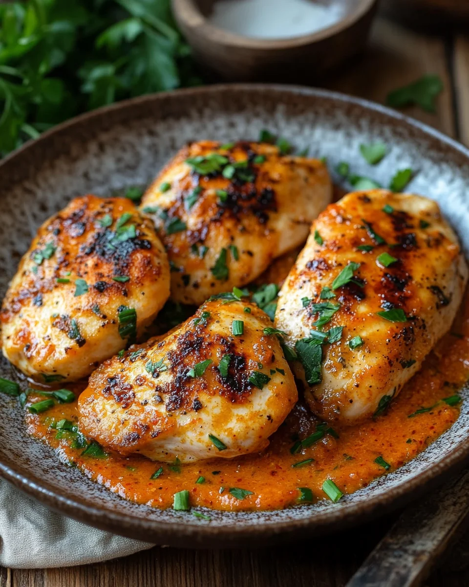 Hähnchenfilets mit einer Ajvar-Schmandsauce 15 Hähnchenfilets