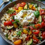 Mediterrane Reispfanne mit Burrata