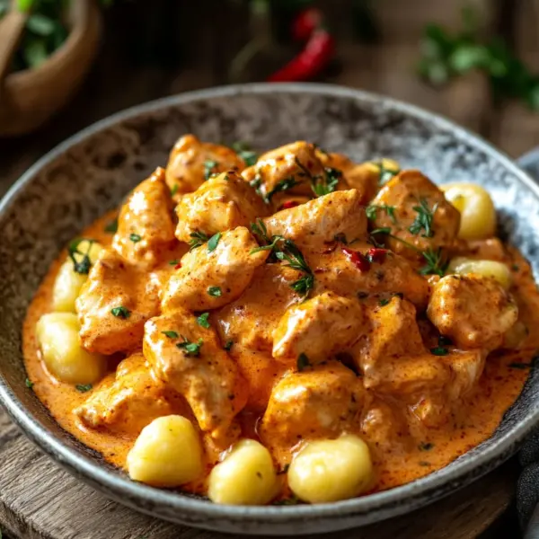 Paprika-Sahne-Hähnchen mit Gnocchi