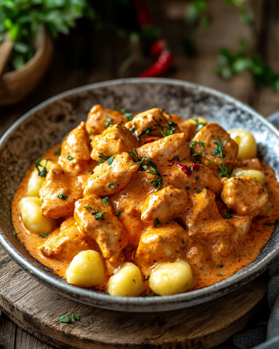Paprika-Sahne-Hähnchen mit Gnocchi