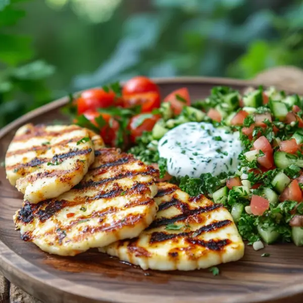 Würziger Halloumi mit Tabbouleh und Minzjoghurt