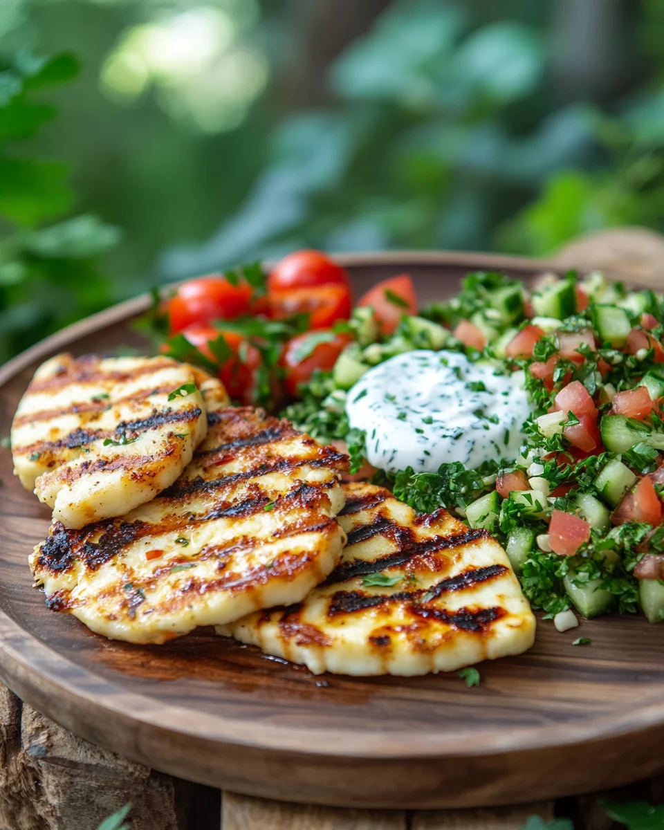 W&uuml;rziger Halloumi mit Tabbouleh und Minzjoghurt