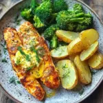 Zitronenbutterlachs mit knusprigen Kartoffeln und Brokkoli