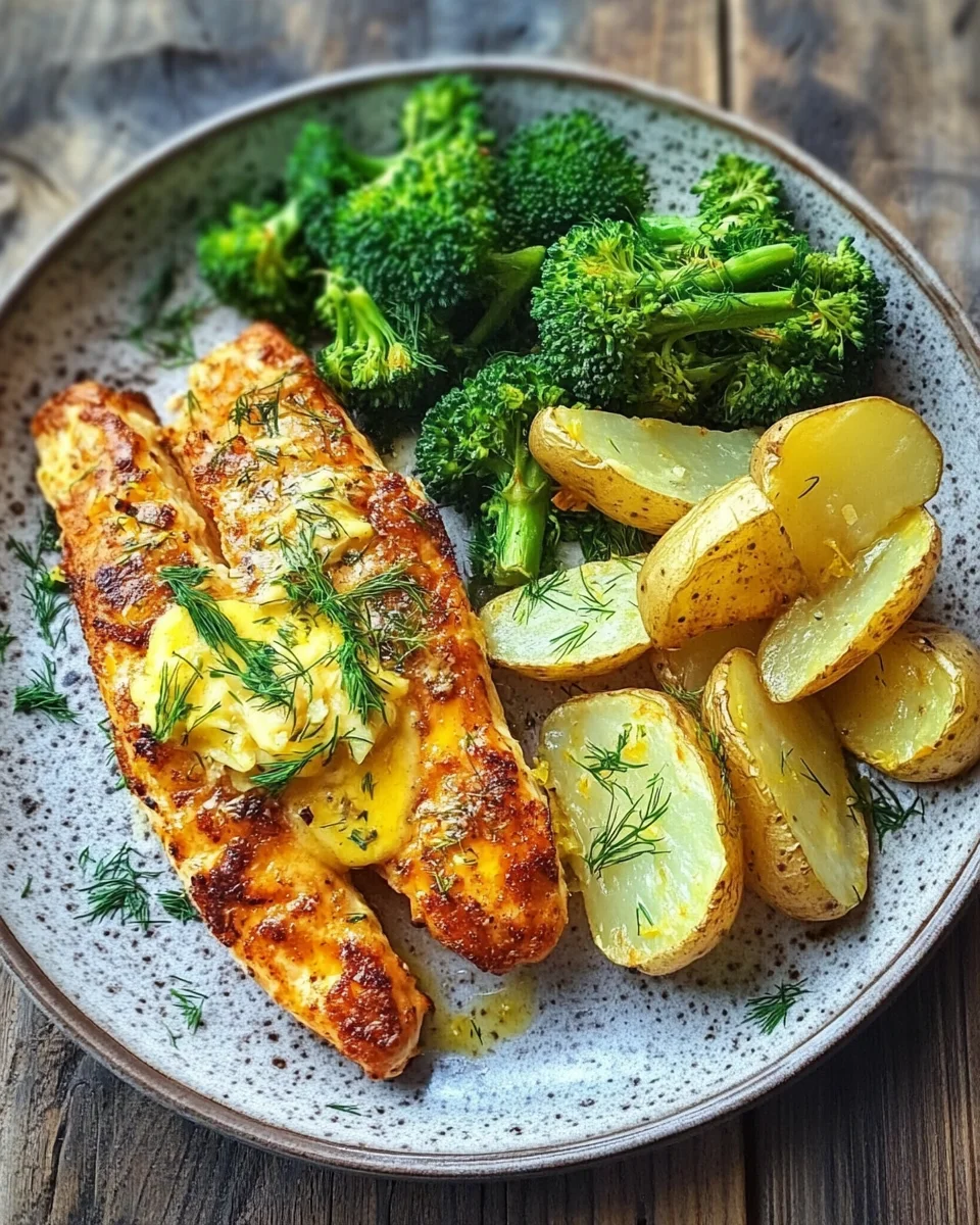 Zitronenbutterlachs mit knusprigen Kartoffeln und Brokkoli